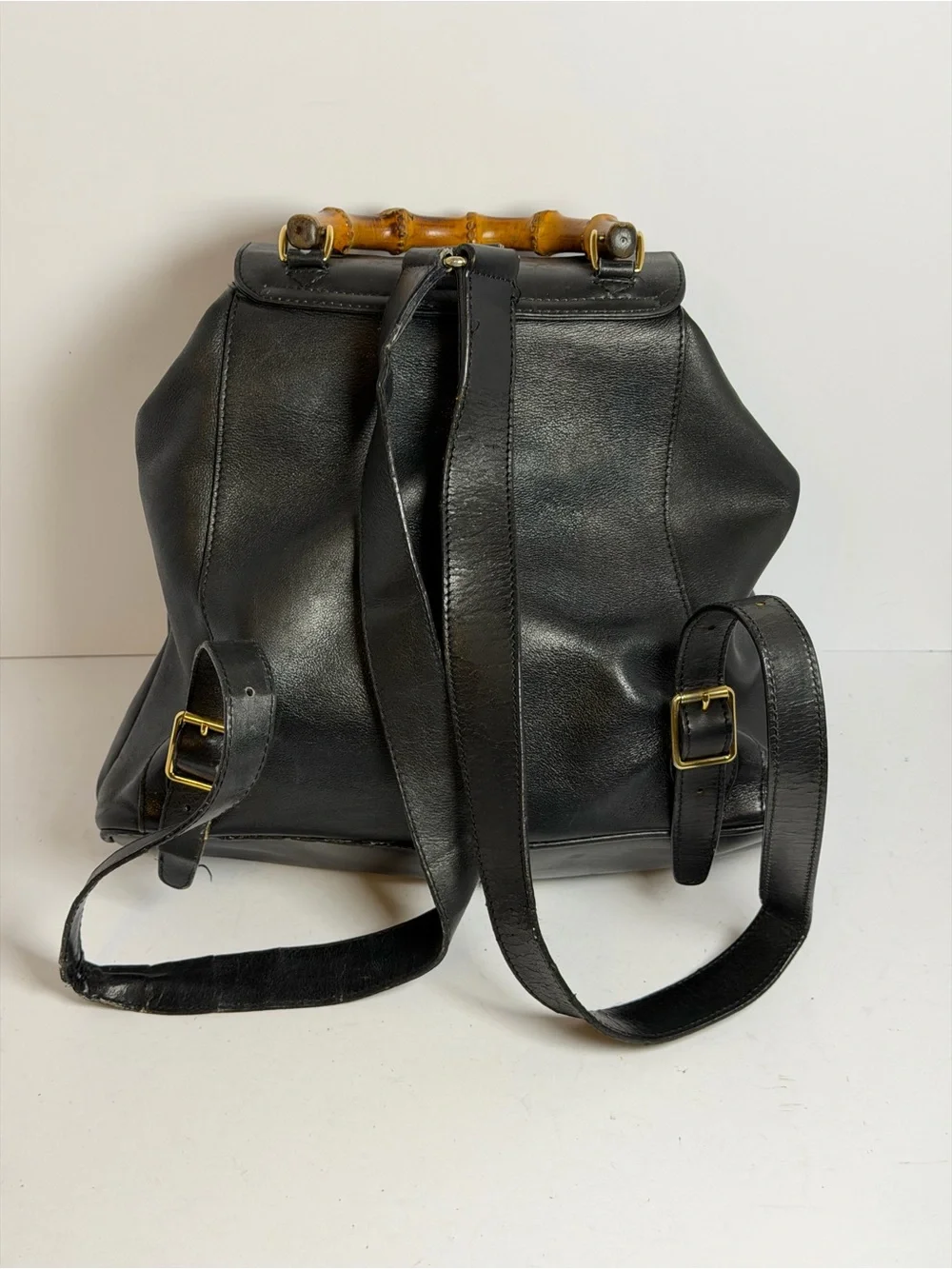 Vintage Gucci Bamboo Black Leather Backpack